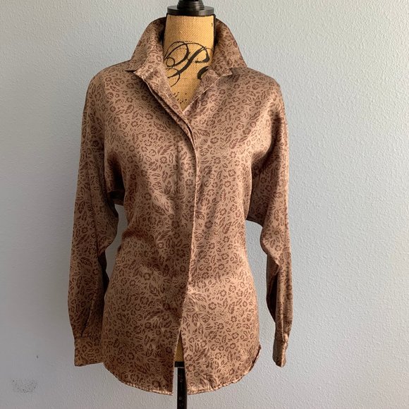 Vintage 80s Diane von Furstenberg Brown Floral - Picture 2 of 6